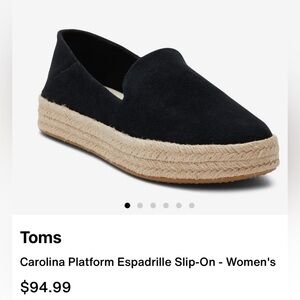 Toms Black Carolina Espadrille Platform Slip-Ons with Natural Jute women’s size